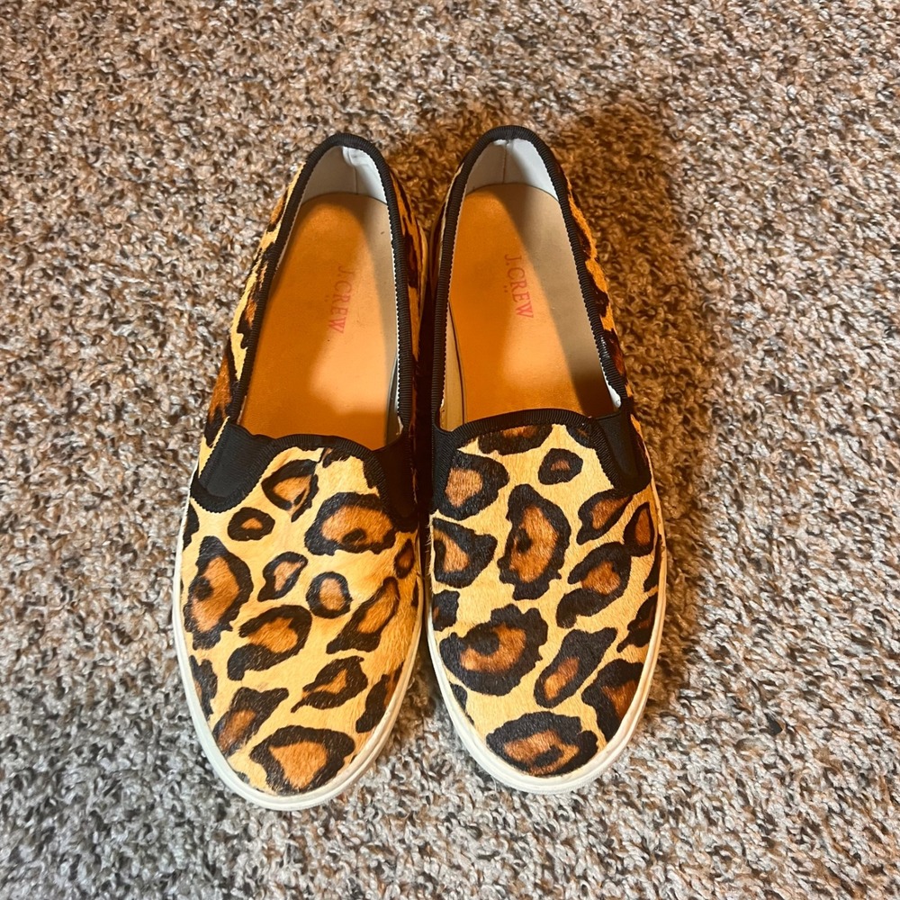 J.Crew Leopard Print Pony Hair Slip On‎ Sneakers Casual Shoes Size 7